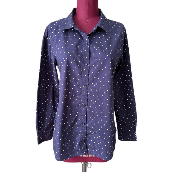 Garnet Hill Button Down Shirt Polka Dot Blue Preppy Career size 8 - Picture 2 of 11